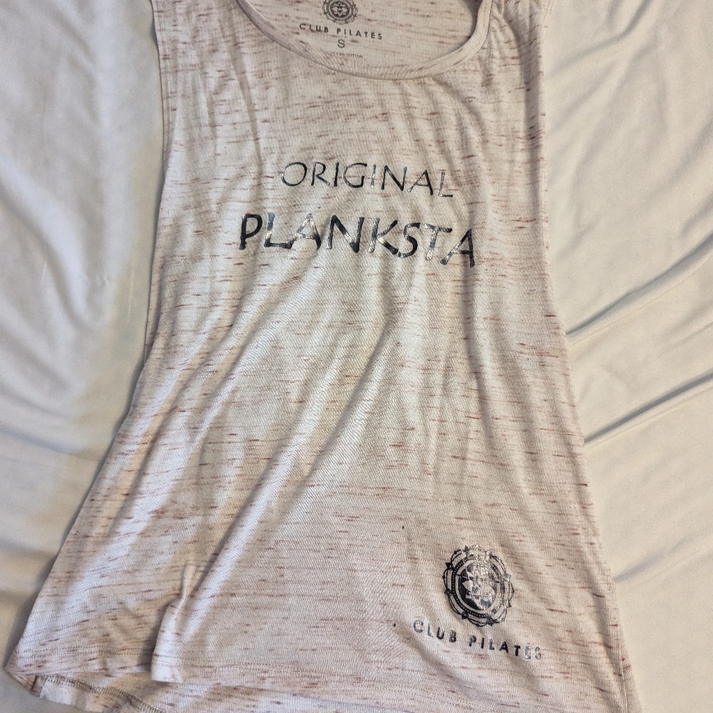 White and Pink Club Pilates Muscle Tank